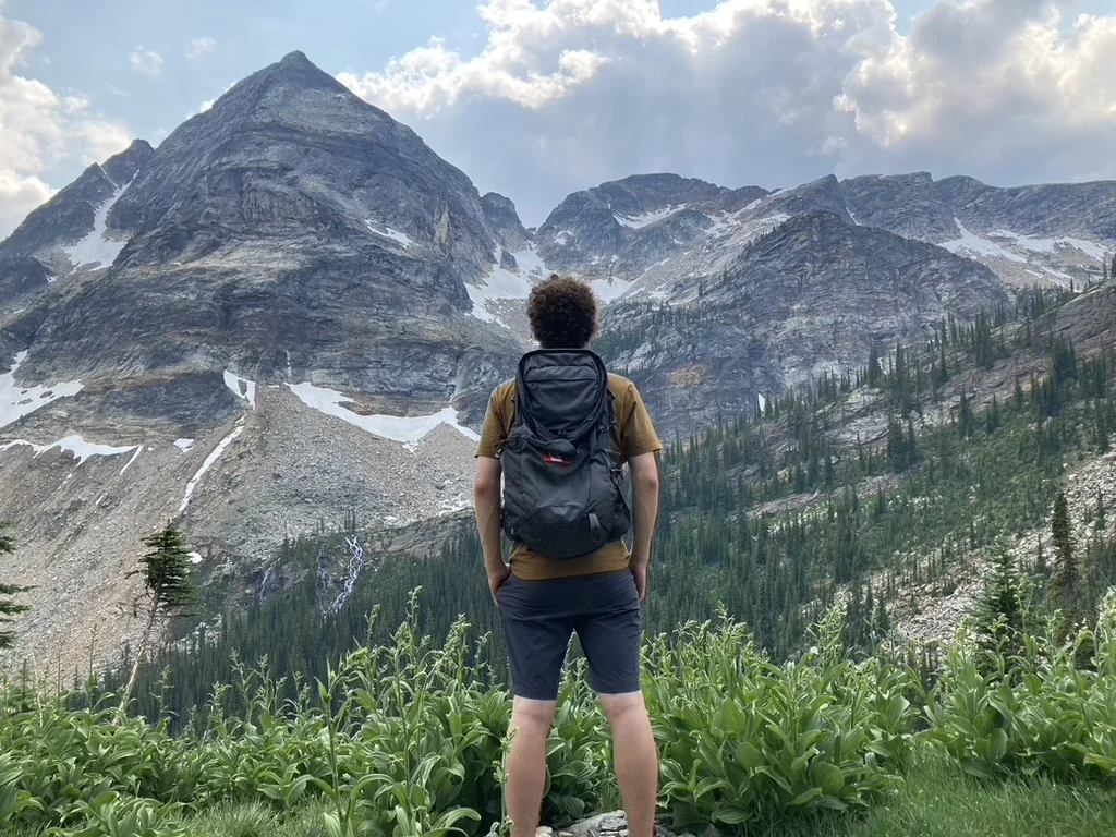 Looking across a mountain valley on a hiking trip in the Rockies.